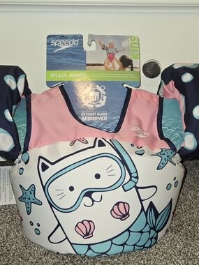 NWT Speedo Kids Pink and Teal Mermaid Cat Splash Jammer Float Vest